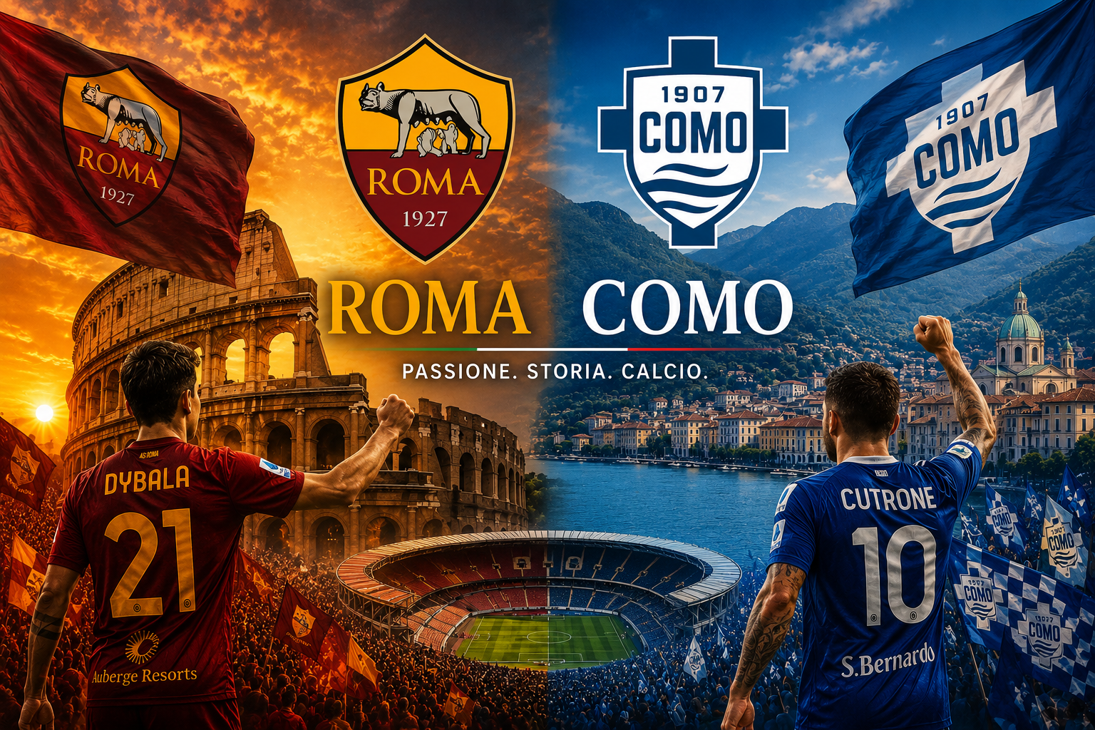 Roma e Como volano in Champions. Milan e Juve ai ripari